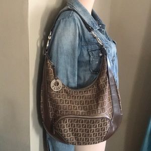 Vintage Fendi Beige/Brown Zucchino Canvas and Leather